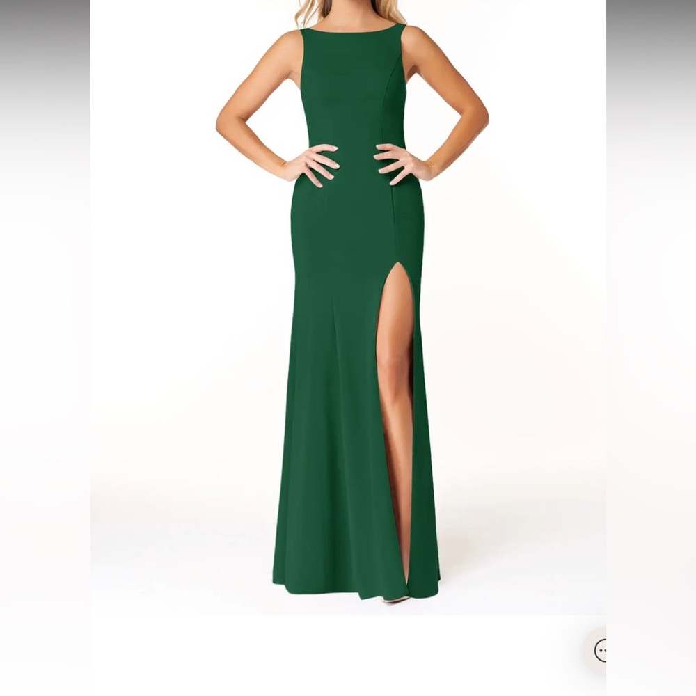 Azazie Rogue Mermaid Scoop Side Slit Stretch Crepe Dress Dark Green